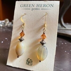 Green Heron Red Agate Dangle Earrings!